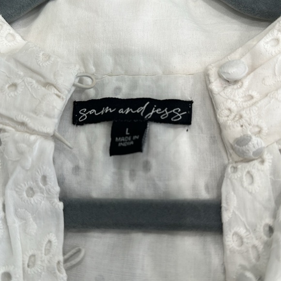 White Eyelet Dresses Sam And Jess Sleeveless Fit Flare tie front Summer Dress L - Picture 10 of 10